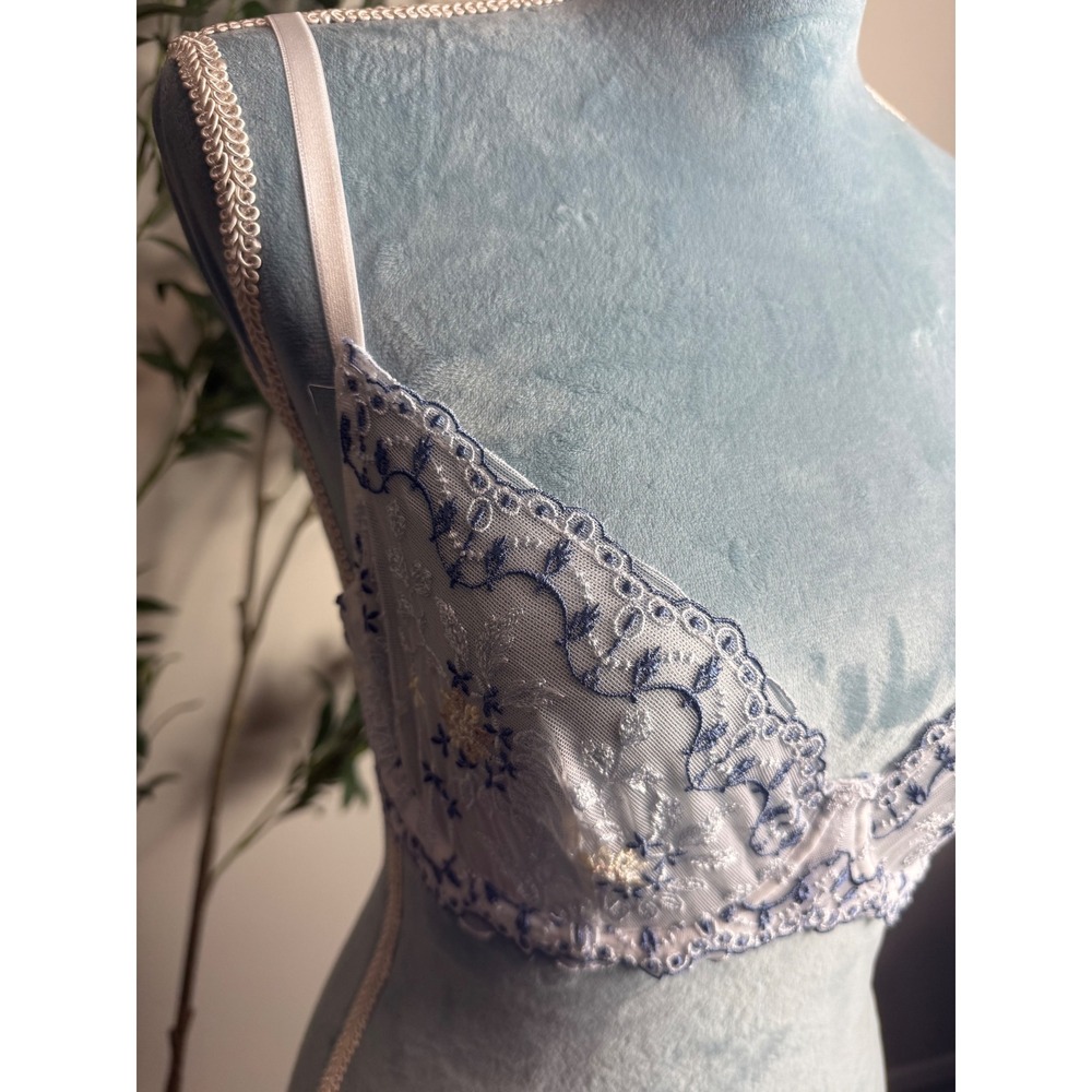 Cosabella Floral Embroidered Sheer Mesh Underwire Bra Blue White Scalloped 34C - Picture 6 of 11
